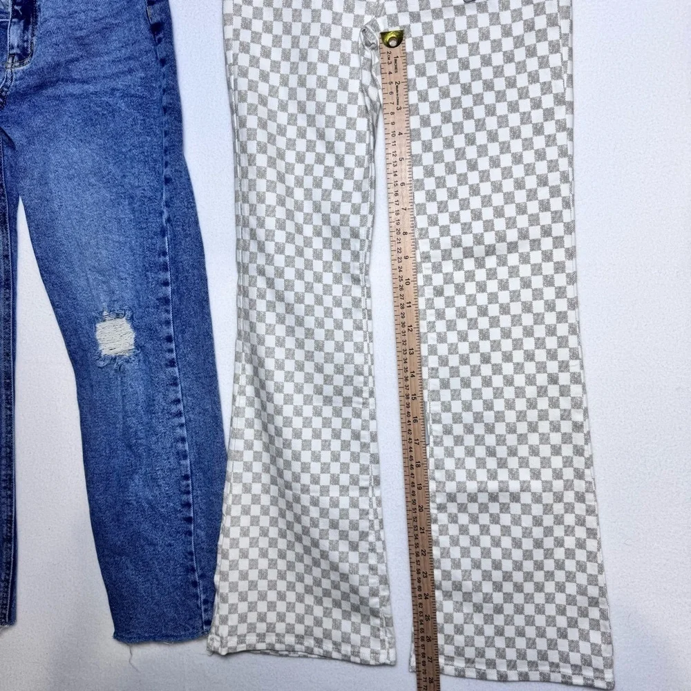 Bundle of 2: Distressed Blue Jeans & Checkered Flare Pants sz 12
